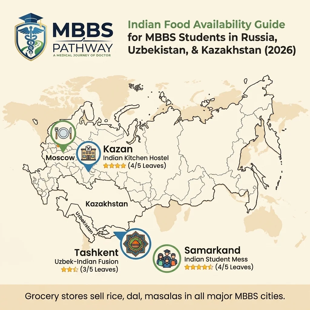 Indian food availability guide for MBBS students in Russia and Uzbekistan cities 2026