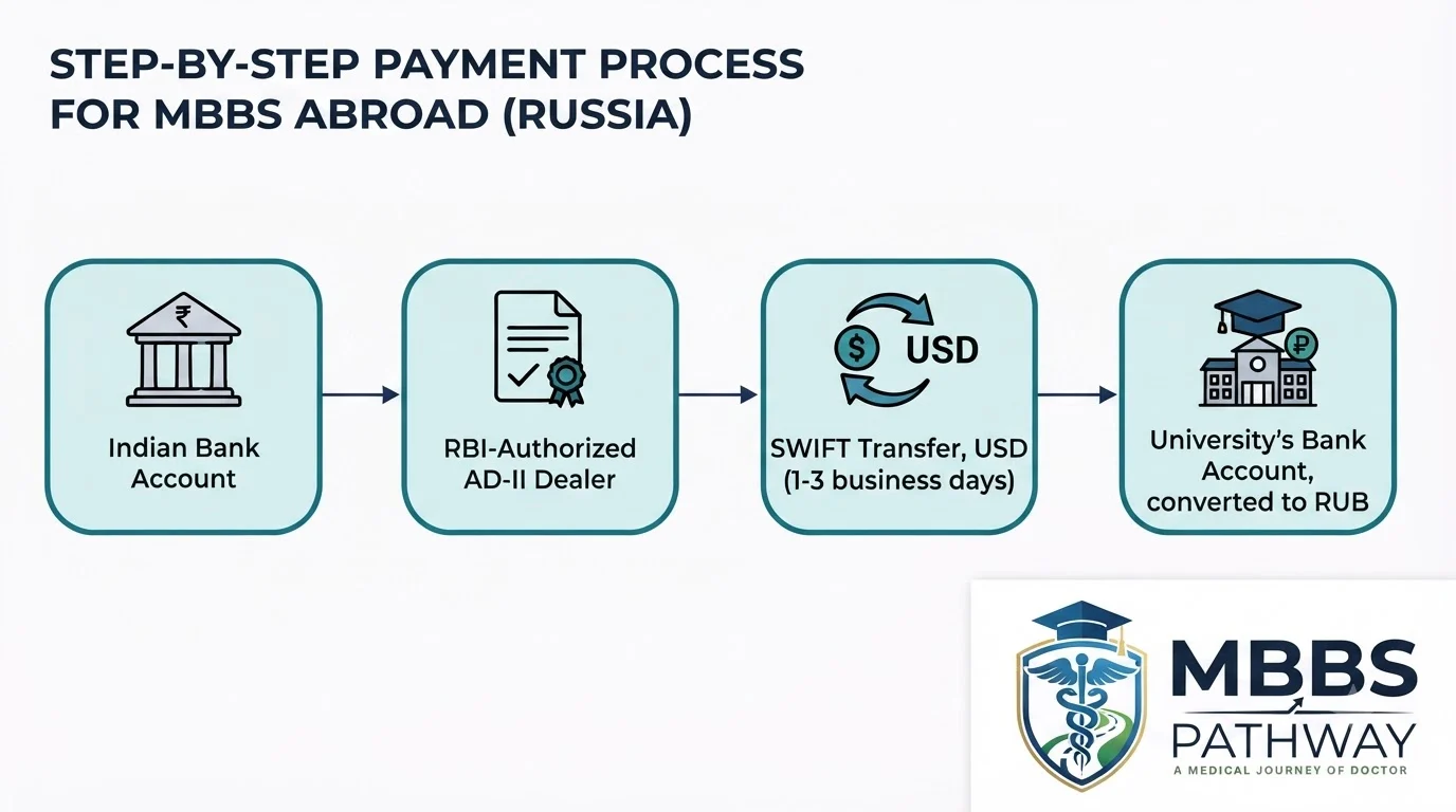 Bank transfer process MBBS fees India to Russia SWIFT