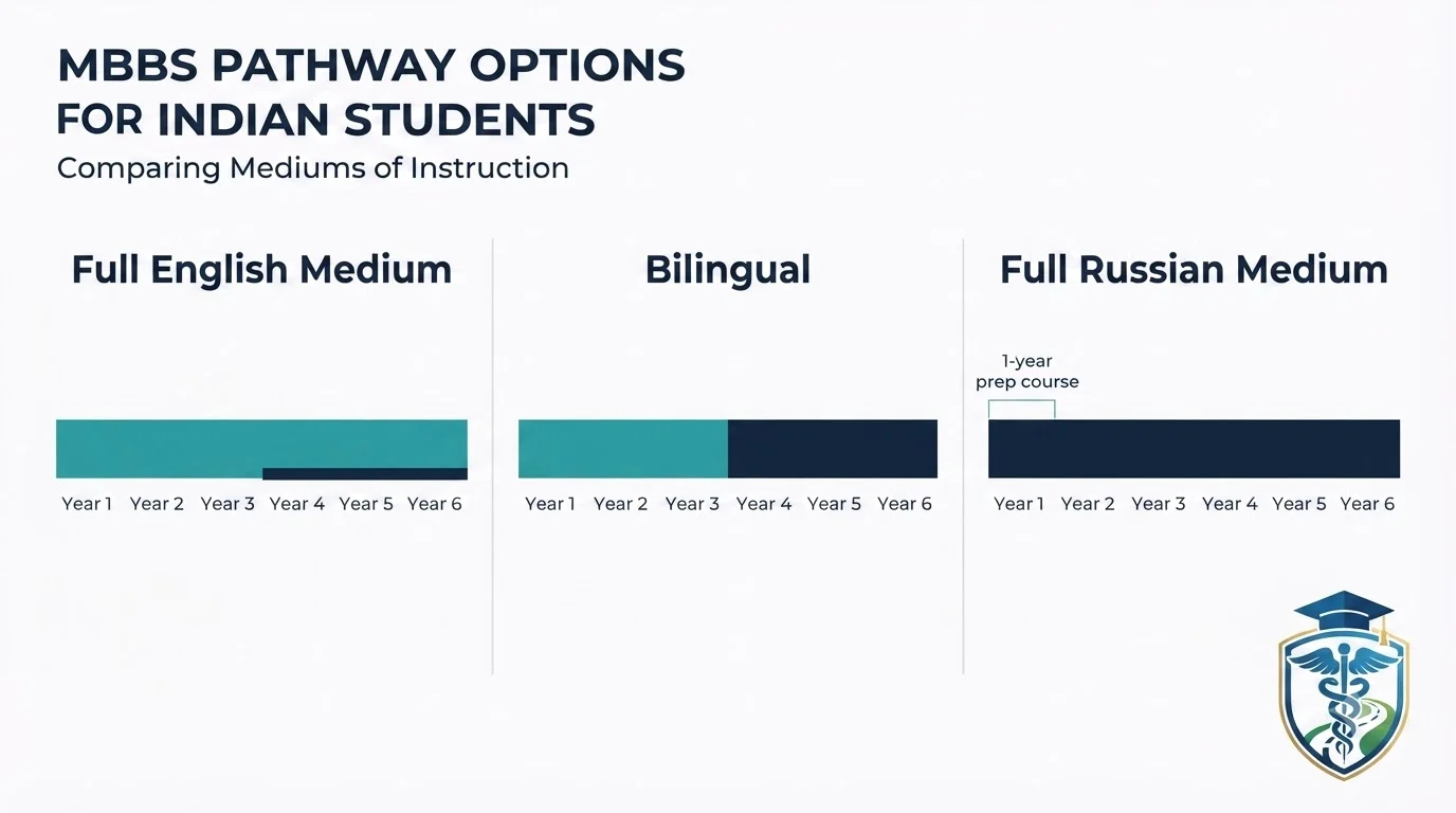 English medium vs bilingual vs Russian medium MBBS Russia comparison