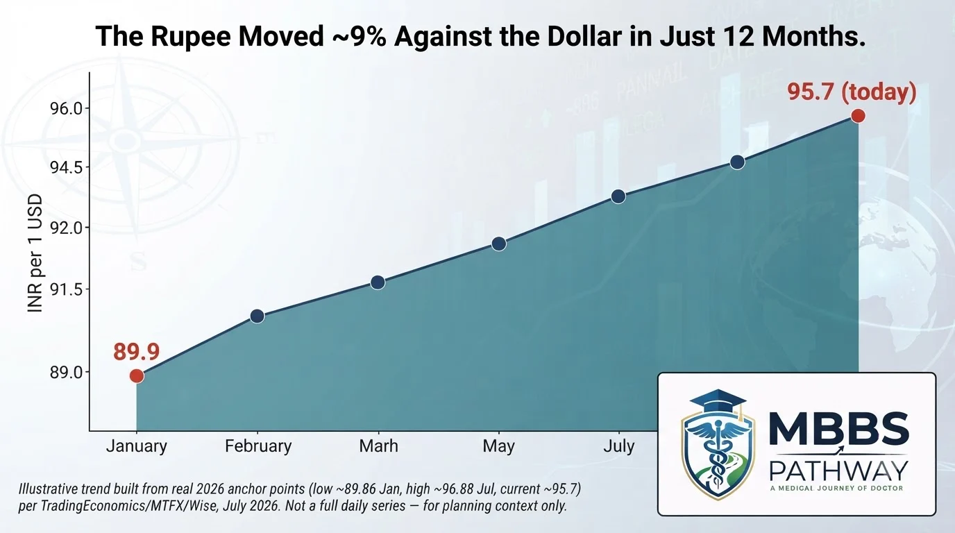 USD to INR exchange rate movement 2026 impact on MBBS fees