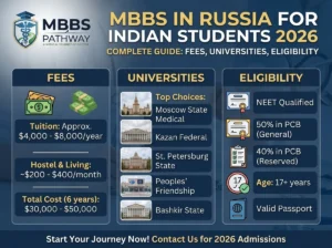 Complete guide MBBS in Russia for Indian students 2026 — fees, universities, eligibility