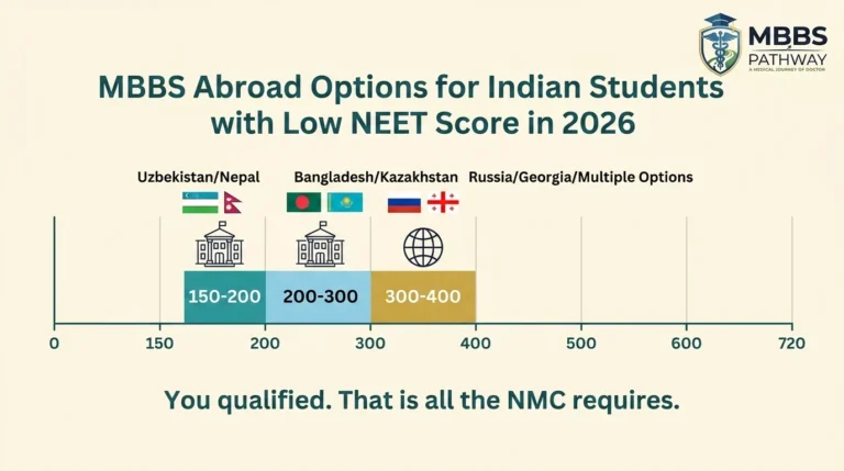 MBBS abroad options for Indian students with low NEET score in 2026 showing countries that accept qualifying marks